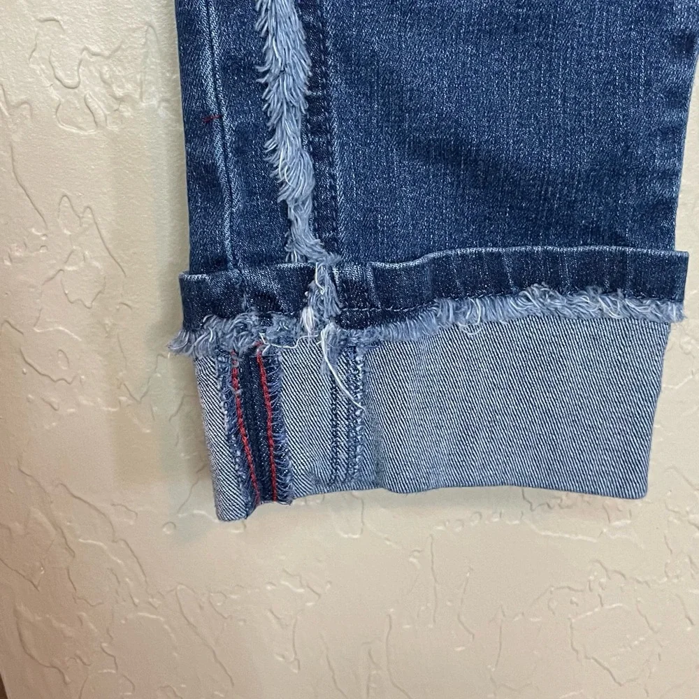 Karl Laderfeld Paris Cropped‎ Denim Fringe Accent Blue Jean Cuffed Women Size 10